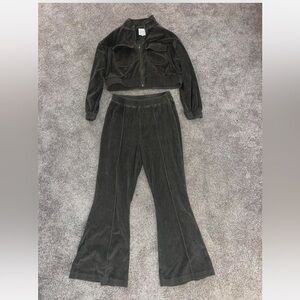 Aerie Olive Green Velour/Corduroy Flare Pants Set